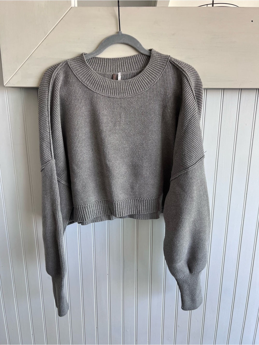 Free People Gray Cropped Crewneck Sweater